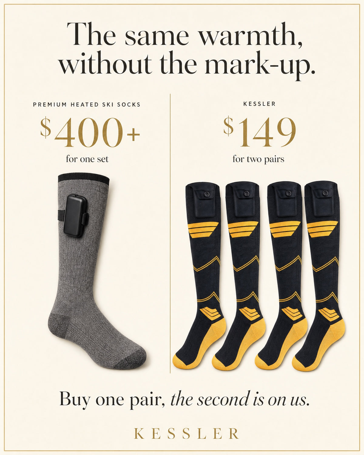 Premium heated ski socks $400+ vs Kessler two pairs for $149